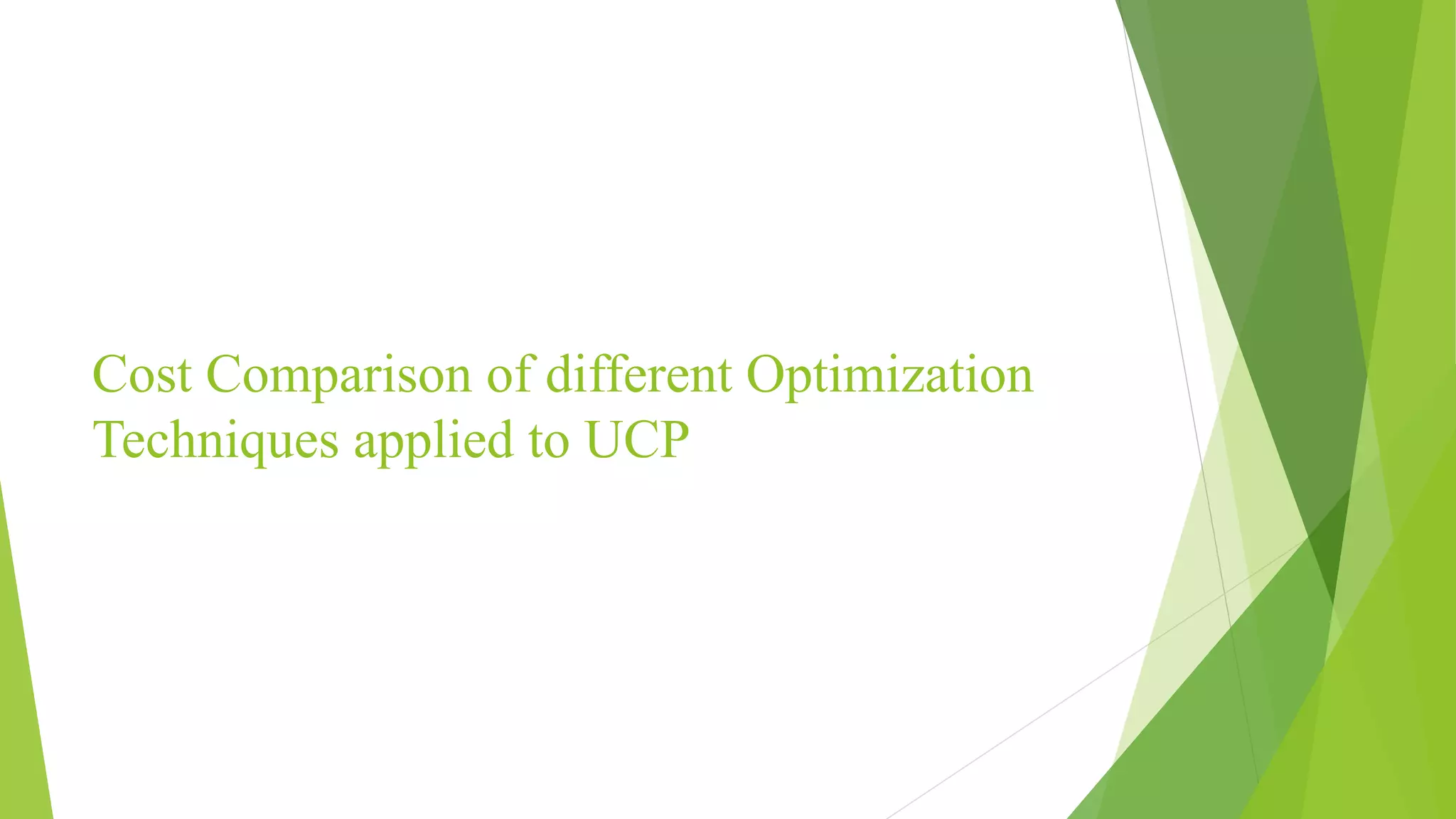 Cost Comparison of different Optimization
Techniques applied to UCP
 