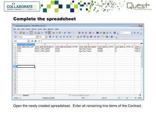 Complete the spreadsheet
Open the newly created spreadsheet. Enter all remaining line items of the Contract.
 