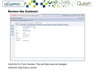 Review the Contract
Verify the To, From, Number, Title and Date have not changed.
Verify the Total Cost is correct.
 
