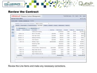 Review the Contract
Review the Line Items and make any necessary corrections.
 