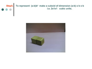 Step5.   To represent  (a-b)b 2   make a cuboid of dimension (a-b) x b x b i.e. 2x1x1  cubic units. 
