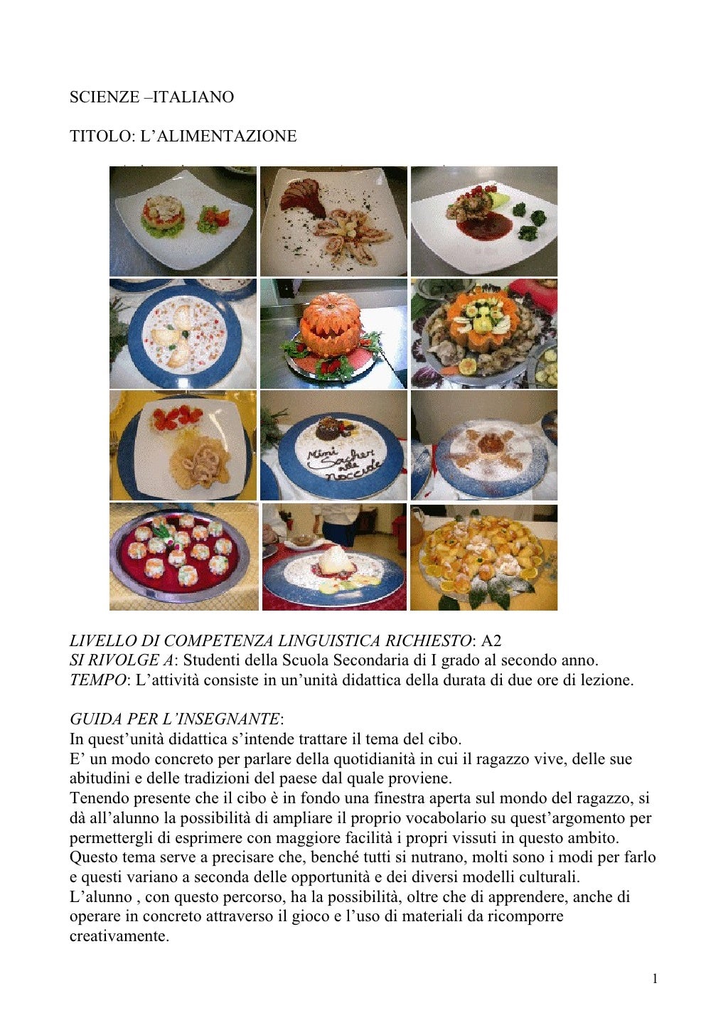 Unità Didattica Sul Cibo Italiano L2