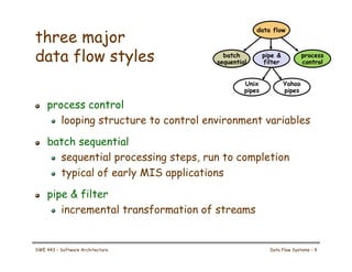 three major
data flow styles
! process control
! looping structure to control environment variables
! batch sequential
! s...