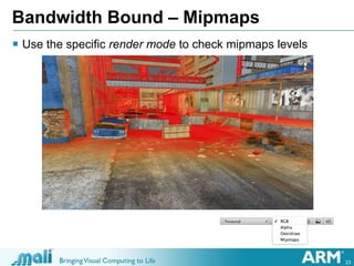 23
Bandwidth Bound – Mipmaps
 Use the specific render mode to check mipmaps levels
 