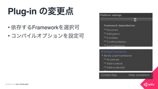 COPYRIGHT 2015 @ UNITY TECHNOLOGIES
Plug-in の変更点
• Plugins フォルダ以外でも追加可能
• それぞれを個別で選択可能
• 重複も可能()
 