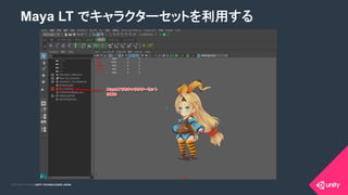 COPYRIGHT 2015 @ UNITY TECHNOLOGIES JAPANCOPYRIGHT 2014 @ UNITY TECHNOLOGIES JAPAN
Maya LT でキャラクターセットを利用する	
 