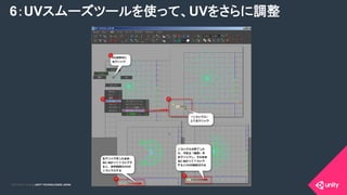 COPYRIGHT 2015 @ UNITY TECHNOLOGIES JAPANCOPYRIGHT 2014 @ UNITY TECHNOLOGIES JAPAN
6：UVスムーズツールを使って、UVをさらに調整	
 