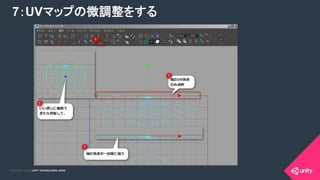 COPYRIGHT 2015 @ UNITY TECHNOLOGIES JAPANCOPYRIGHT 2014 @ UNITY TECHNOLOGIES JAPAN
7：UVマップの微調整をする	
 