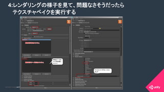 COPYRIGHT 2015 @ UNITY TECHNOLOGIES JAPANCOPYRIGHT 2014 @ UNITY TECHNOLOGIES JAPAN
4:レンダリングの様子を見て、問題なさそうだったら
テクスチャベイクを実行する	
 