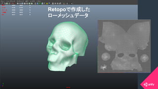 COPYRIGHT 2015 @ UNITY TECHNOLOGIES JAPANCOPYRIGHT 2014 @ UNITY TECHNOLOGIES JAPAN
Retopoで作成した
ローメッシュデータ	
 
