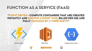 Azure functions AWS lamda Google cloud functions
 