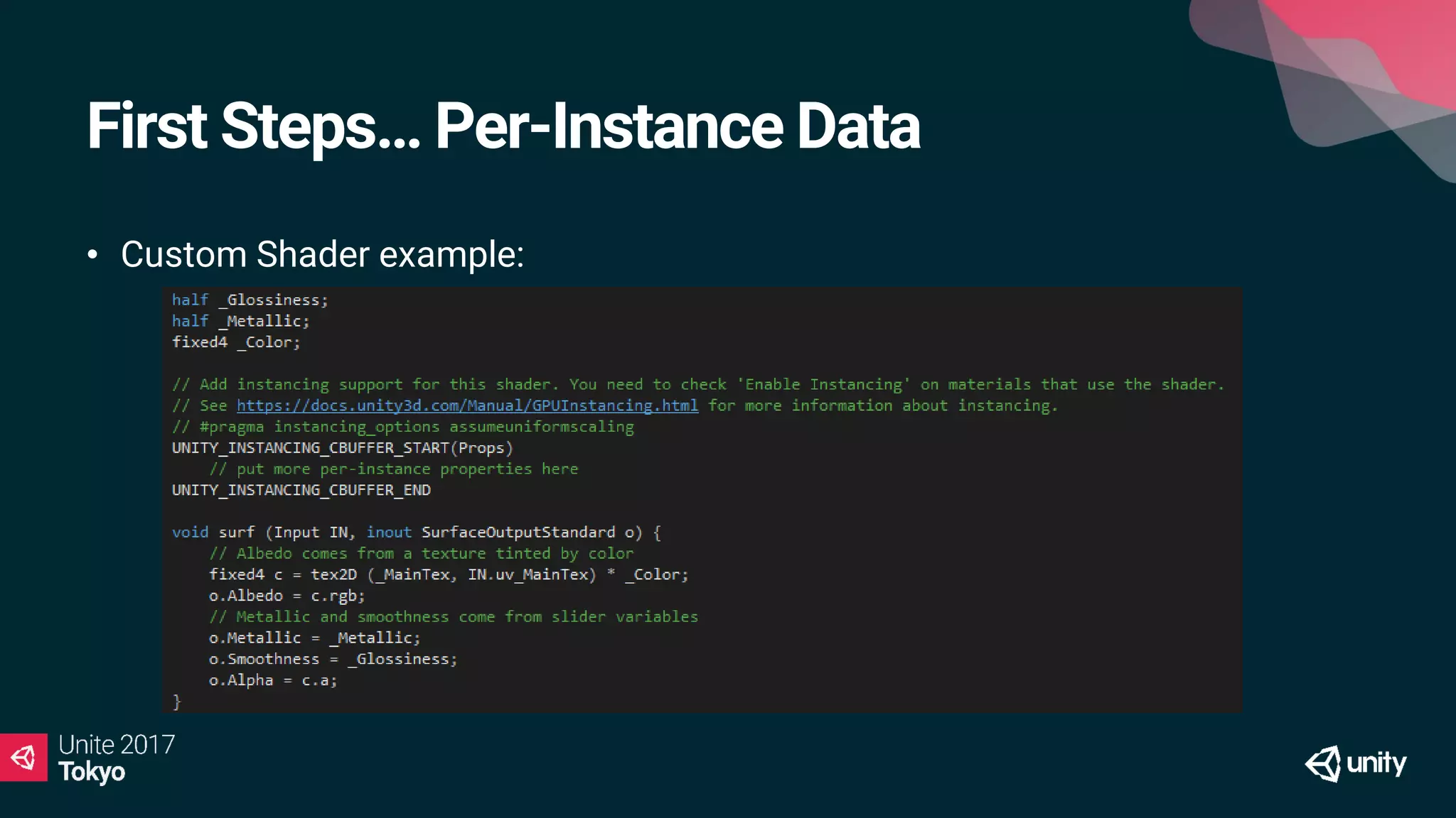 • Custom Shader example:
First Steps… Per-Instance Data
 