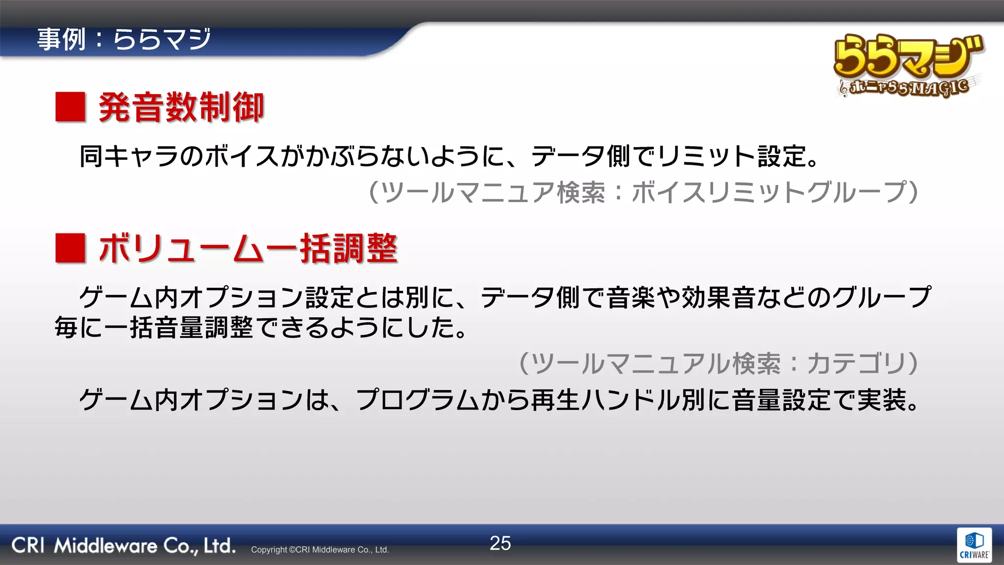 25Copyright ©CRI Middleware Co., Ltd.
 