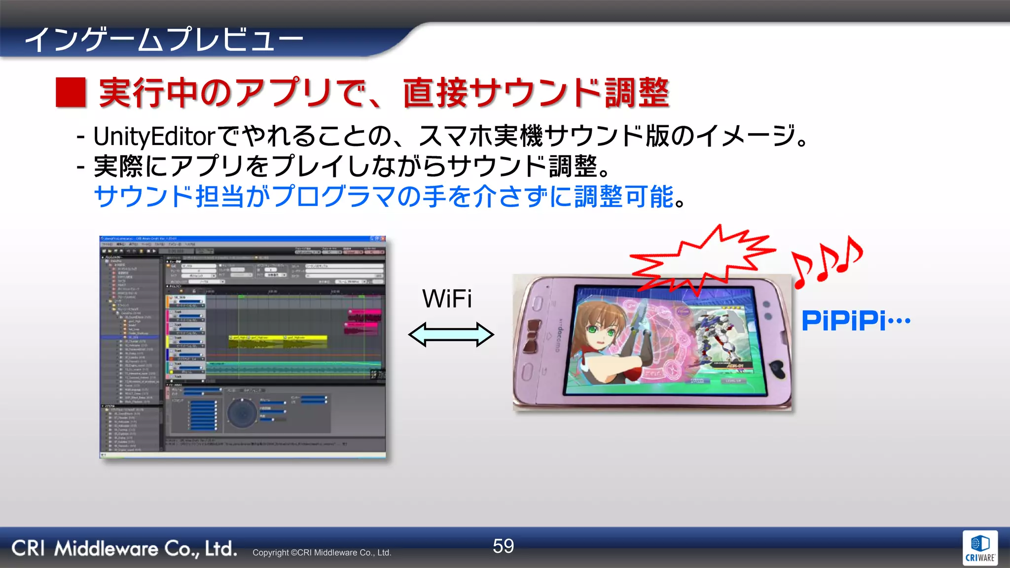 59Copyright ©CRI Middleware Co., Ltd.
- UnityEditor
-
WiFi
 