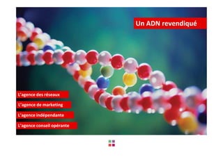 Un ADN revendiqué




L’agence des réseaux

L’agence de marketing

L’agence indépendante

L’agence conseil opérante
 