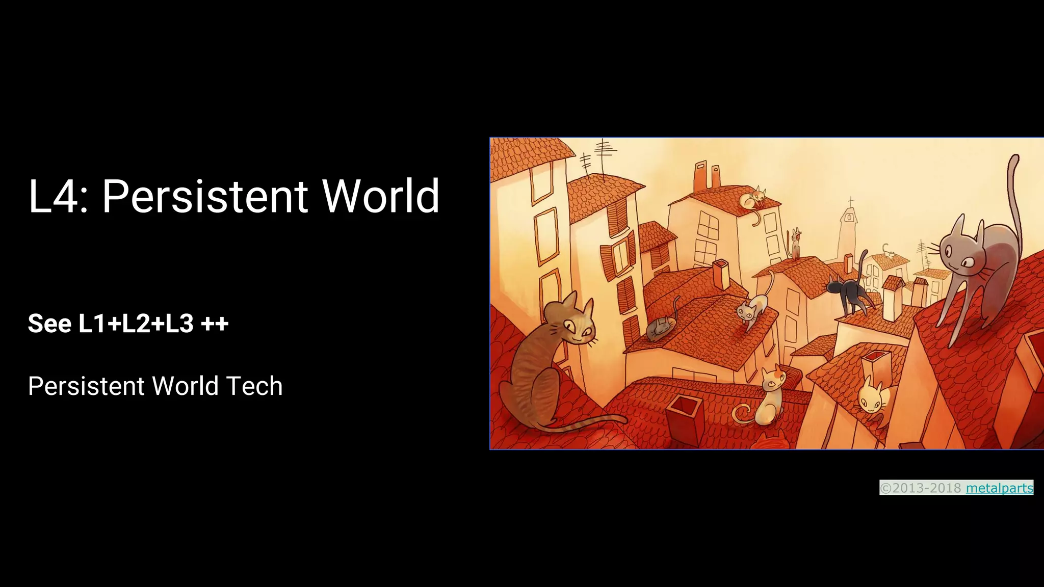 See L1+L2+L3 ++
Persistent World Tech
L4: Persistent World
©2013-2018 metalparts
 