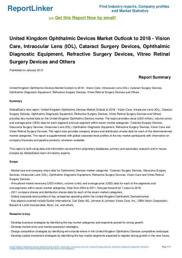 United Kingdom Ophthalmic Devices Market Outlook to 2018 - Vision Car…