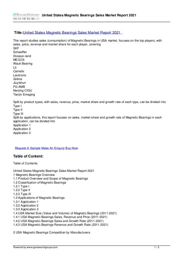 United States Magnetic Bearings Sales 2021 Market Insights Shared In