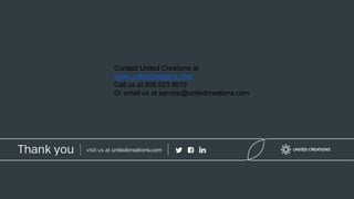 Contact United Creations at
www.unitedcreations.com
Call us at 206 523 9010
Or email us at service@unitedcreations.com
 