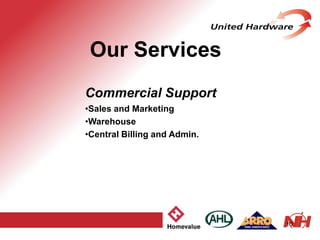 Commercial Support
•Sales and Marketing
•Warehouse
•Central Billing and Admin.
10
Our Services
 