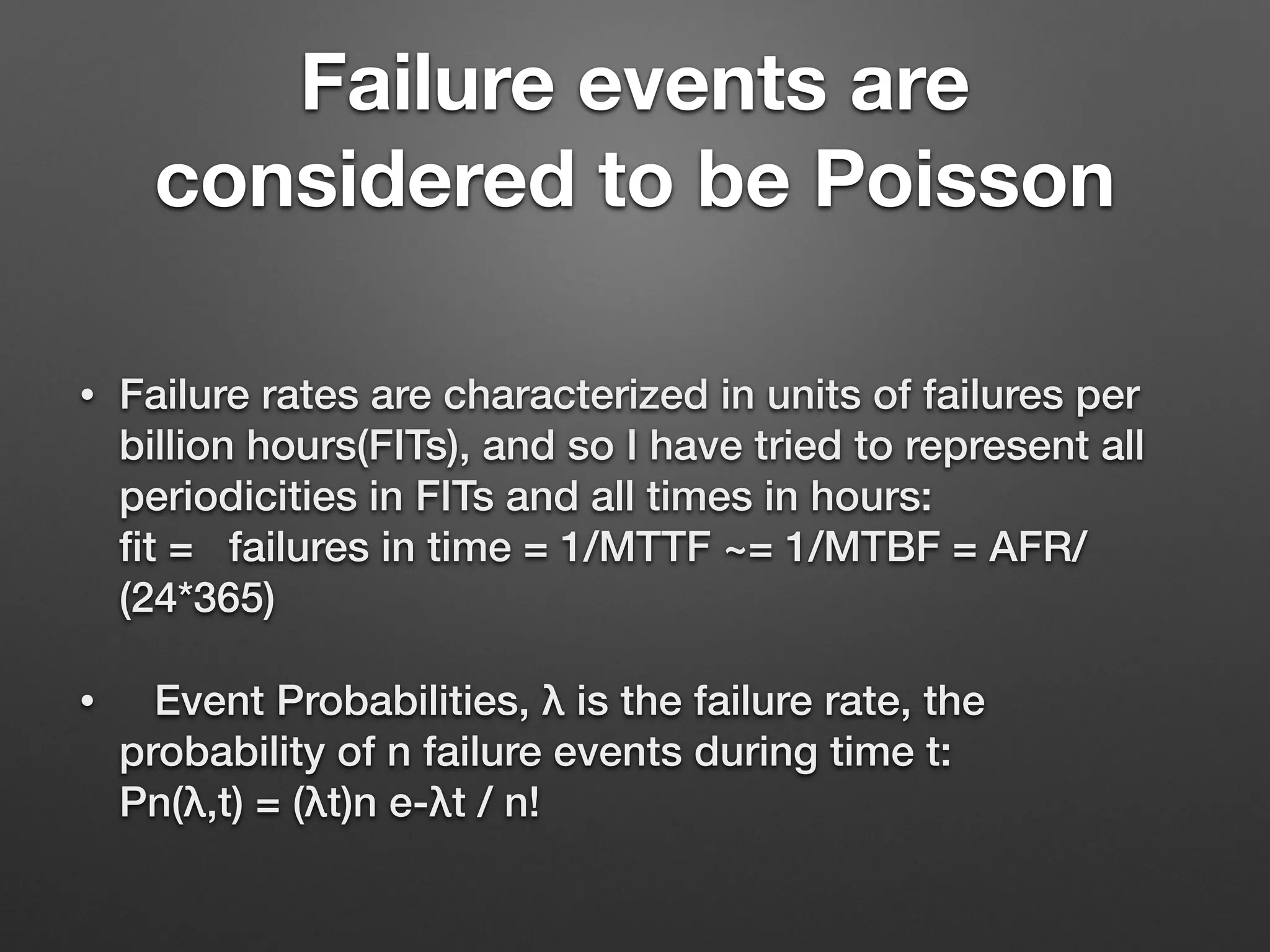 P = func(N, R, S, AFR) 
• P: the probability of losing all copy 
• N: the number of OSD in ceph pool 
• R: the number of copy 
• S: the number of OSD in bucket(it decide recovery 
time) 
• AFR: disk annualized failure rate 
 