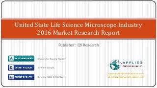 Publisher : QY Research
United State Life Science Microscope Industry
2016 Market Research Report
www.appliedmarketresearch.com
sales@appliedmarketresearch.com
Enquiry for Buying Report
for Free Sample
for view Table Of Content
 