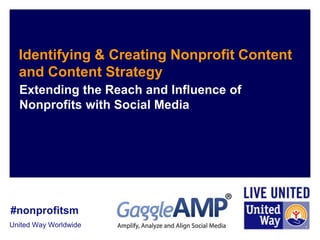 United Way Worldwide
Identifying & Creating Nonprofit Content
and Content Strategy
Extending the Reach and Influence of
Nonprofits with Social Media
#nonprofitsm
 