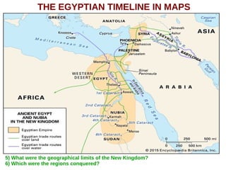 THE EGYPTIAN TIMELINE IN MAPS
5) What were the geographical limits of the New Kingdom?
6) Which were the regions conquered?
 