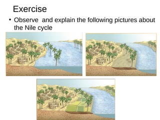 Exercise
●
Observe and explain the following pictures about
the Nile cycle
 