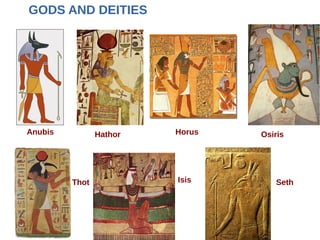 GODS AND DEITIES
Anubis Hathor Horus Osiris
Thot Isis Seth
 