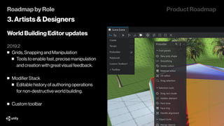 World Building Editor updates
2019.3
Context Menu
Quick access to context menu commands  
on picked object/selection
Selec...