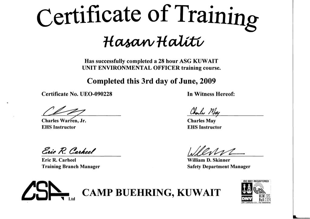 Unit environmental officer training course.