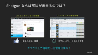 Shotgun ならば解決が出来るのでは？
コミュニケーションの改善
情報の共有、蓄積
プロジェクトの進捗管理
スプレッドシートの上位互換
クラウド上で情報を一元管理出来る！
©XFLAG
 