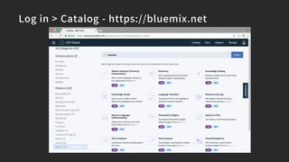 Log in > Catalog - https://bluemix.net
 