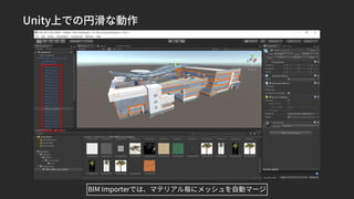 Unity上での円滑な動作
BIM Importerでは、マテリアル毎にメッシュを自動マージ
 