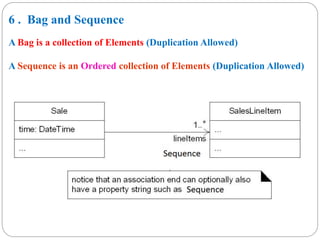 6 . Bag and Sequence
A Bag is a collection of Elements (Duplication Allowed)
A Sequence is an Ordered collection of Elements (Duplication Allowed)
 