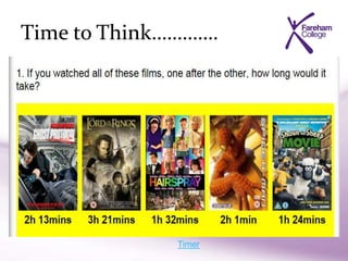 Time to Think………….
Timer
 