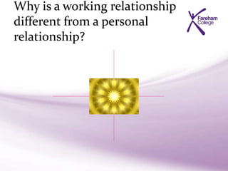 Why is a working relationship
different from a personal
relationship?
 