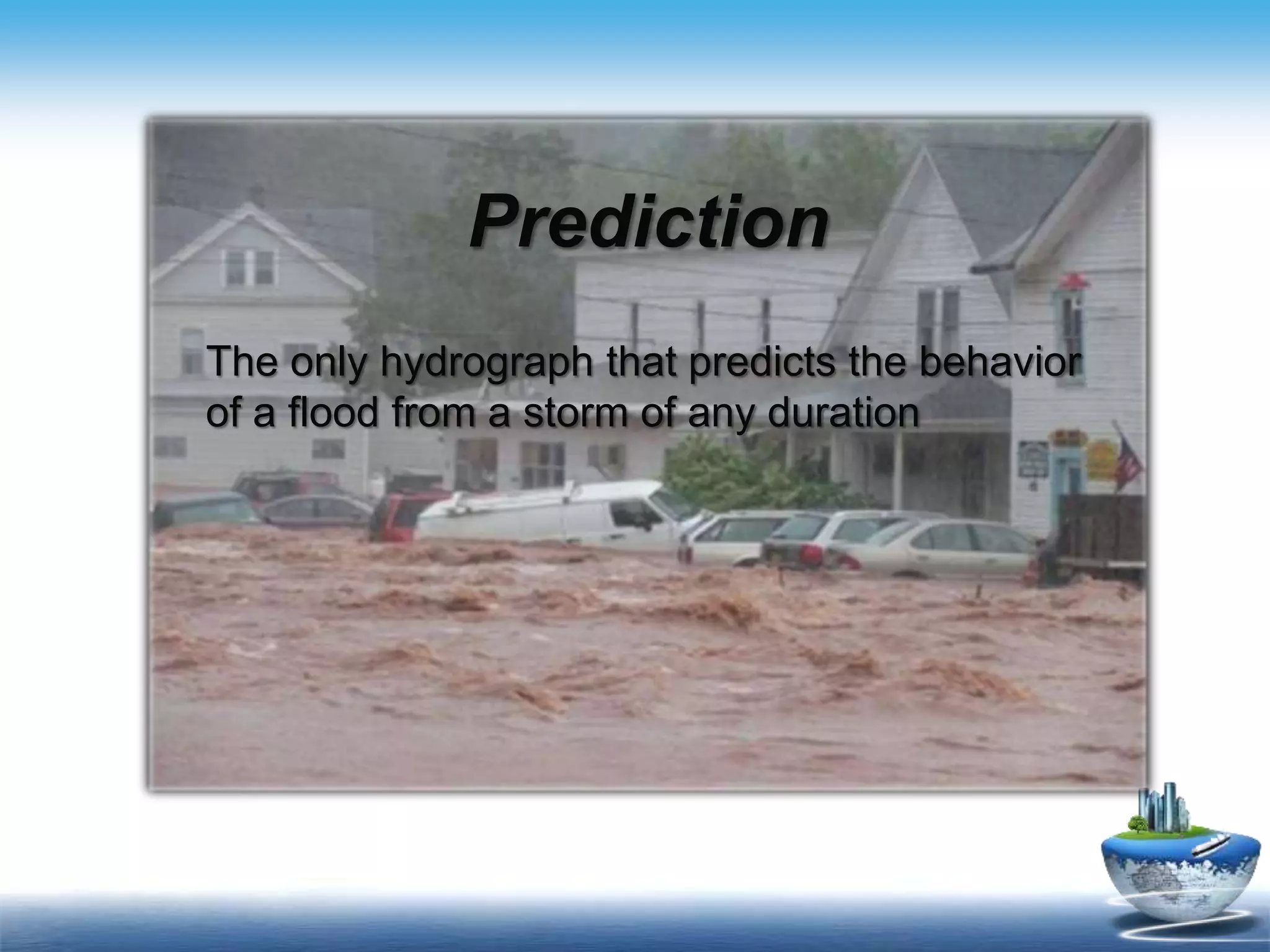 Prediction
The only hydrograph that predicts the behavior
of a flood from a storm of any duration
 