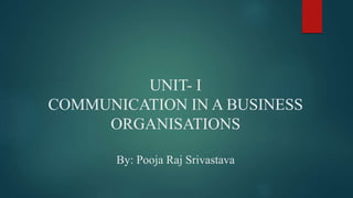 UNIT- I
COMMUNICATION IN A BUSINESS
ORGANISATIONS
By: Pooja Raj Srivastava
 