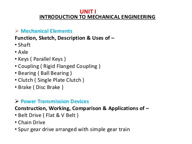 Unit i Intro To mechanical Engineering