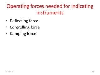 Operating forces needed for indicating
instruments
• Deflecting force
• Controlling force
• Damping force
24-Dec-20 57
 