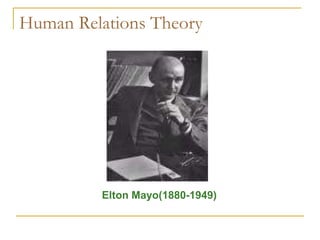 Human Relations Theory
Elton Mayo(1880-1949)
 