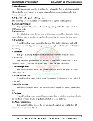 Building Materials and Concrete Technology Unit I | PDF