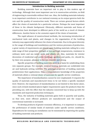 Building Materials and Concrete Technology Unit I | PDF