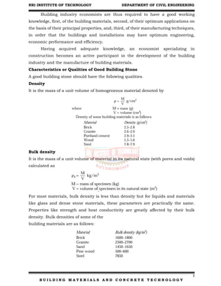 Building Materials and Concrete Technology Unit I | PDF