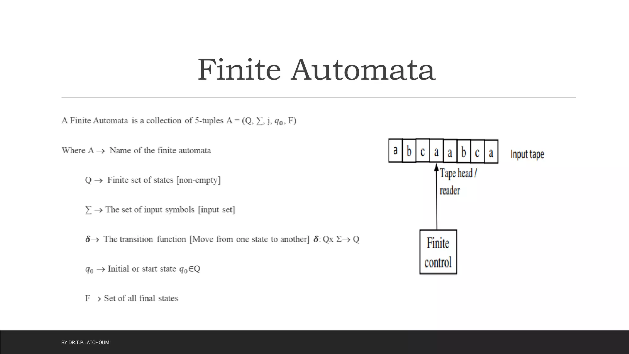 Finite Automata
BY DR.T.P.LATCHOUMI
 
