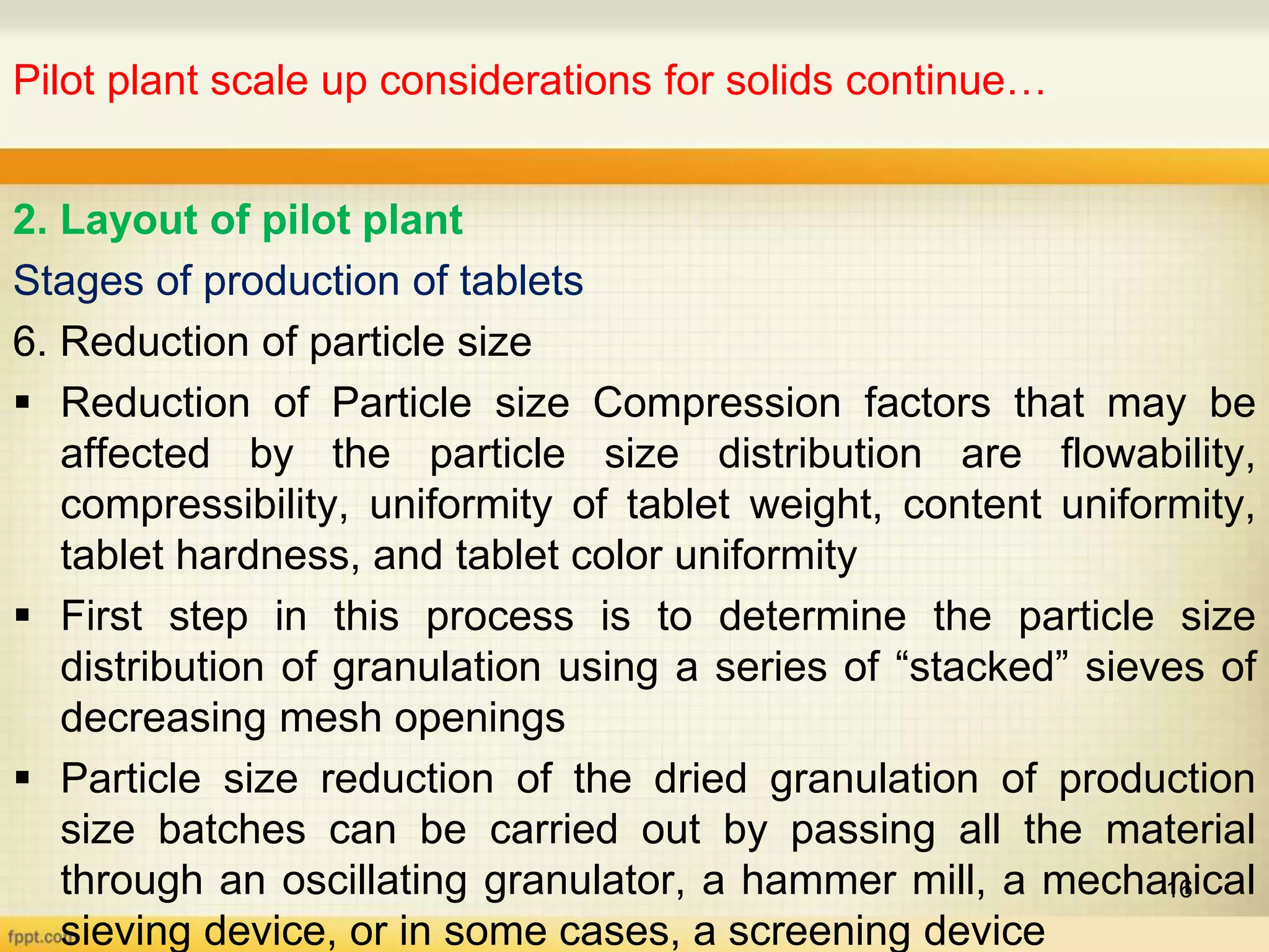 Pilot plant and scale up considerations for solids | PPT