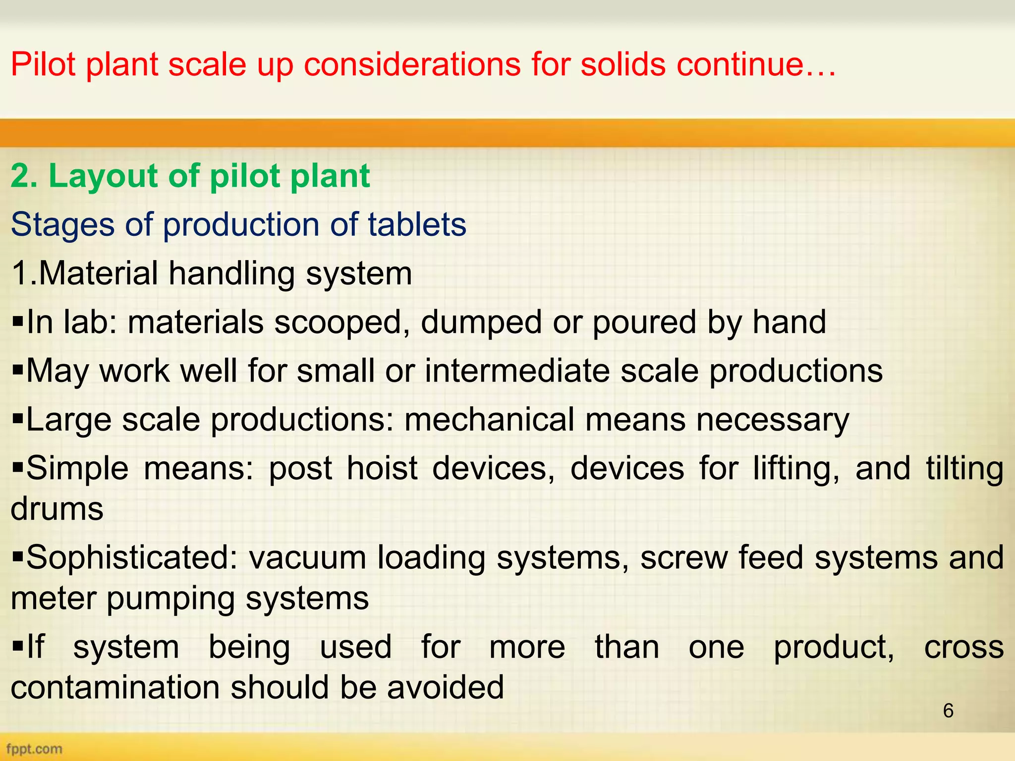 Pilot plant and scale up considerations for solids | PPT