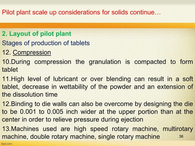 Pilot plant and scale up considerations for solids | PPT image.